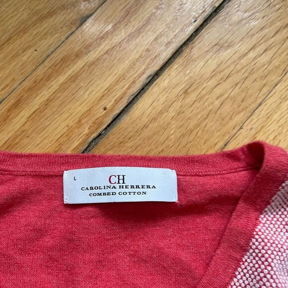 CH Carolina Herrera V-Neck Knit Sweater Men Large Pink White College Casual Work - Picture 3 of 10